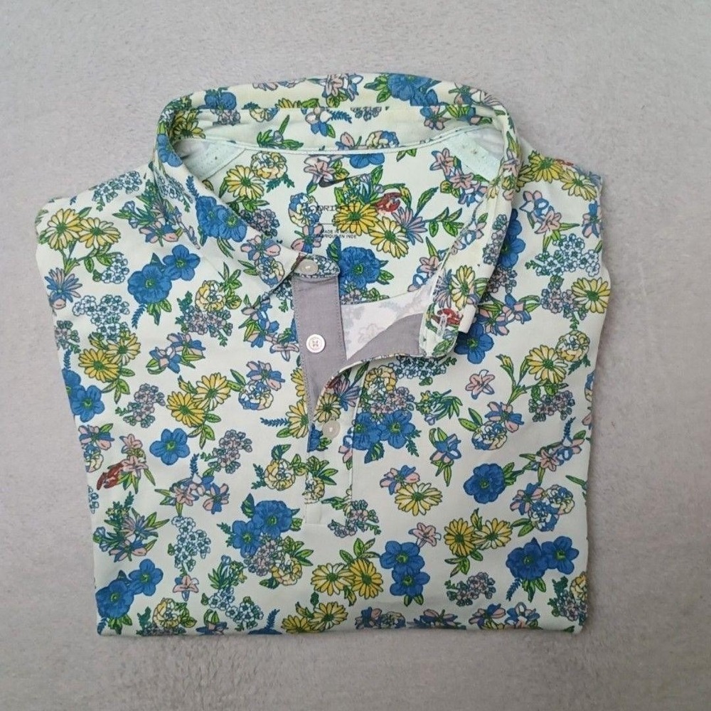 Nike Polo Shirt Mens XL Blue Floral Hawaiian Dri-FIT Golf Performance DH0940